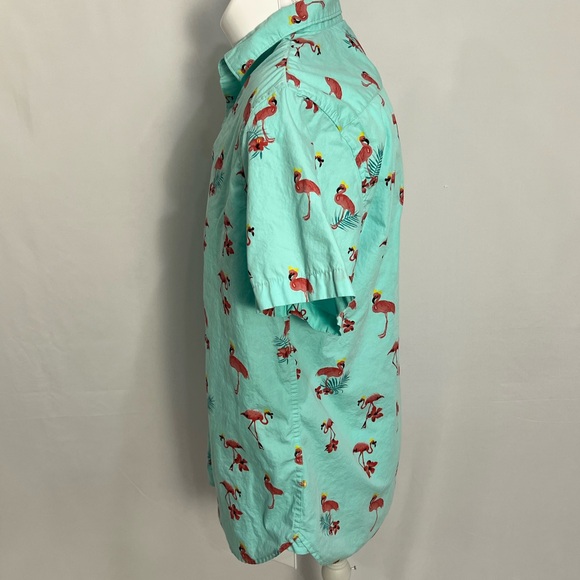 Denim & Flower Aqua Short-Sleeve Button-Down with Flamingo Print - Picture 5 of 9